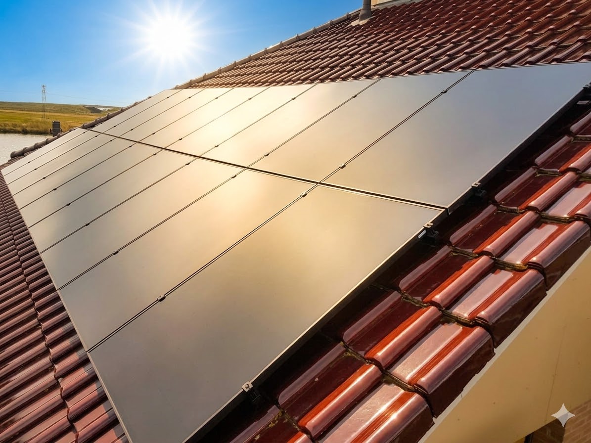 Esthetische all-black zonnepanelen op een hellend dak.